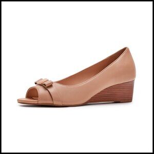 Peep Toe Bow Wedge Elegant Chic Classic Dress Shoe Business Casual Versatile